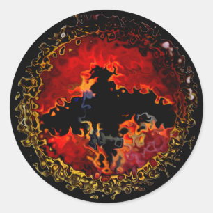 Sticker Rond Chauve-souris éffrayante sur un animal de feu