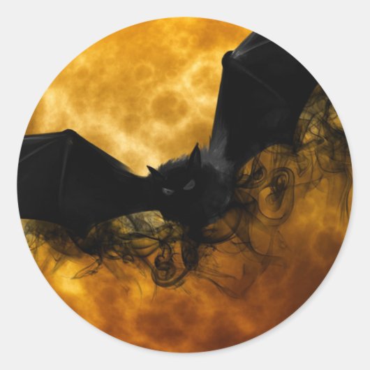 Sticker Rond Chauve-souris et moisson lune chute noir jaune élé (Devant)