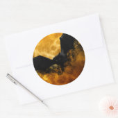 Sticker Rond Chauve-souris et moisson lune chute noir jaune élé (Enveloppe)