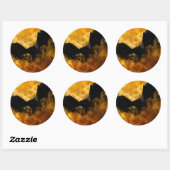 Sticker Rond Chauve-souris et moisson lune chute noir jaune élé (Feuille)