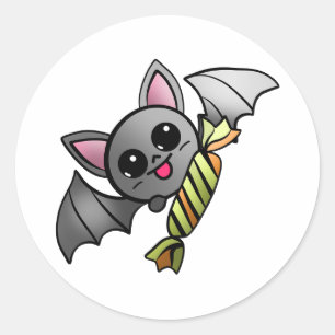 Sticker Rond Chauve-souris mignonne avec des bonbons
