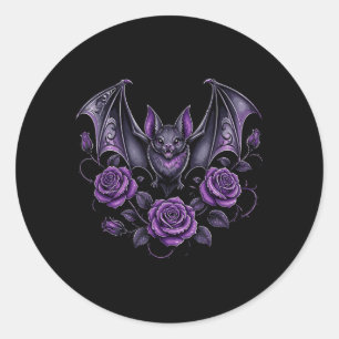 Sticker Rond Chauve-souris vampire avec des roses violettes est