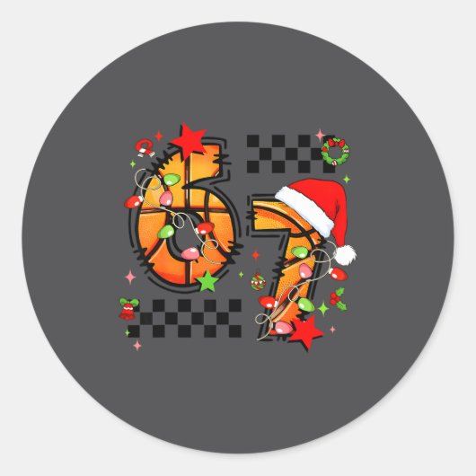 Sticker Rond Checkered 67 Basketball Santa Hat Christmas Six Se (Devant)
