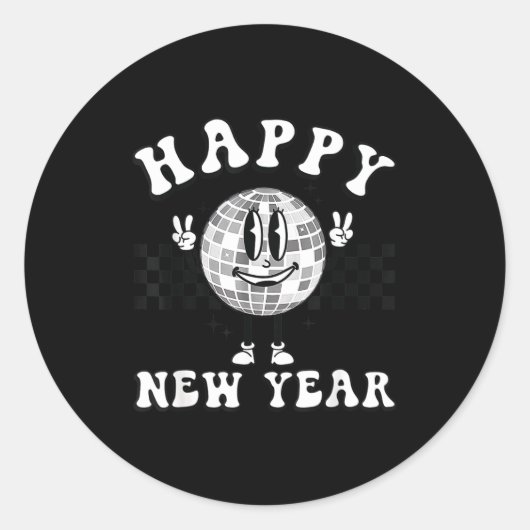 Sticker Rond Checkered Happy New Year 2026 Disco Ball New Year  (Devant)