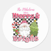 Sticker Rond Checkered Merry & Bright Christmas (Devant)