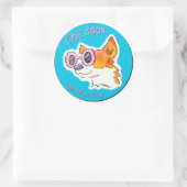 Sticker Rond Cheddar Le Corgi Avec Lunettes De Soleil (Sac)