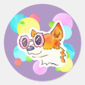 Sticker Rond Cheddar Le Corgi Avec Lunettes De Soleil (Devant)