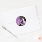 Sticker Rond Cheer Diva Pom-pom girl fille en violet (Enveloppe)