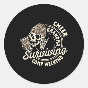 Sticker Rond Cheer Grand-mère Amateur de Café Squelette Survécu