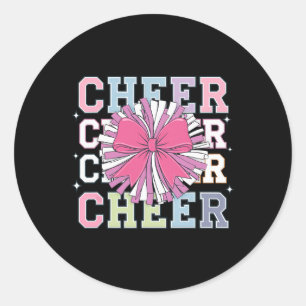 Sticker Rond Cheer Groovy Coquette Bow Adorateur de Cheerleadin