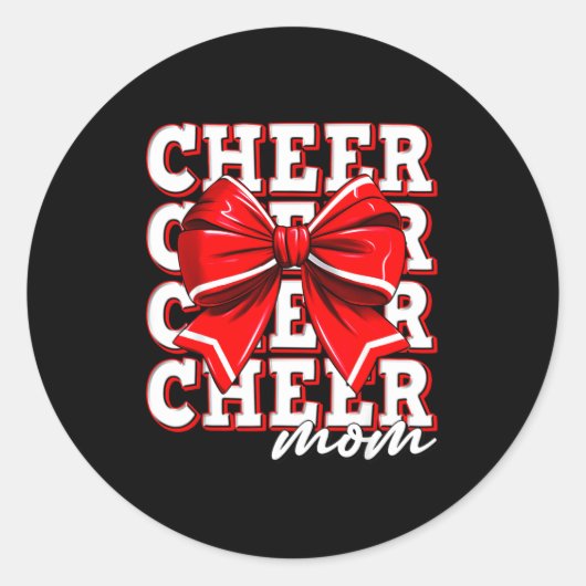 Sticker Rond Cheer Mom Cheerleader Bow Biggest Fan Red Team  (Devant)