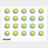 Sticker Rond Cheerful Sun Cartoon With Smiling Face (Feuille)