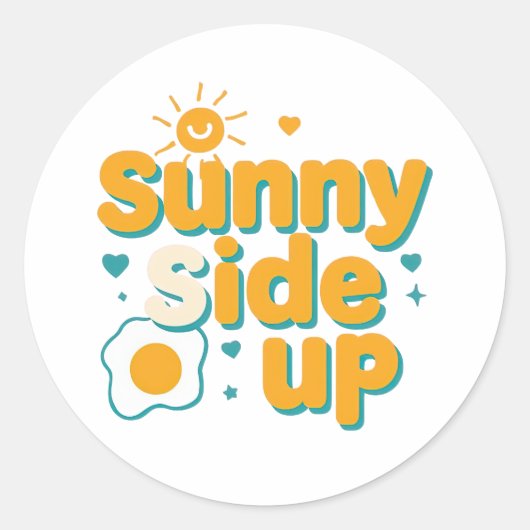 Sticker Rond Cheerful "Sunny Side Up" with Egg and Sun (Devant)