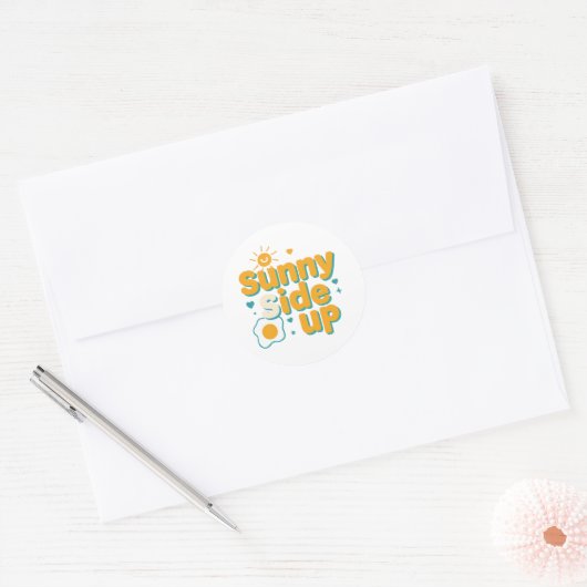 Sticker Rond Cheerful "Sunny Side Up" with Egg and Sun (Enveloppe)