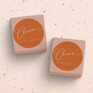 Sticker Rond Cheers Minimal Burnt Orange Script Custom Wedding