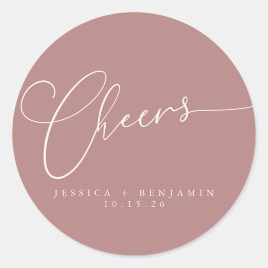 Sticker Rond Cheers Minimum Dusty Script Rose personnalisé mari (Devant)