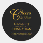 Sticker Rond Cheers to Love Minimal Black & Gold Script Mariage (Devant)