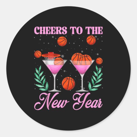 Sticker Rond Cheers To The New Year Champagne Gl & Basketba (Devant)