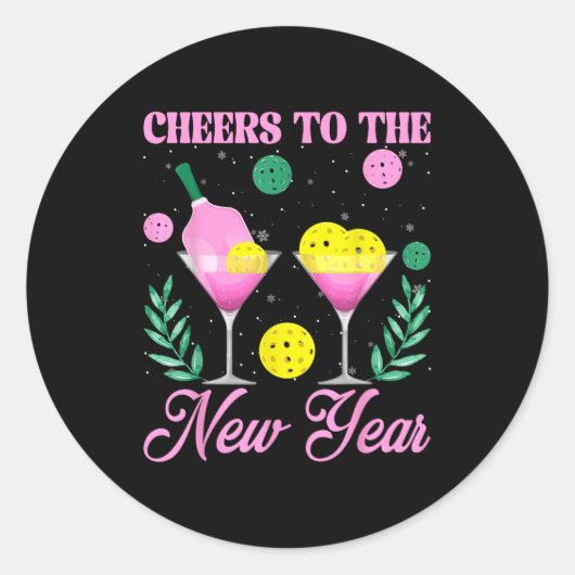 Sticker Rond Cheers To The New Year Champagne Gl & Ckleball (Devant)
