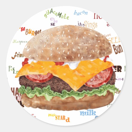Sticker Rond Cheeseburger BBQ Grill Restauration rapide (Devant)