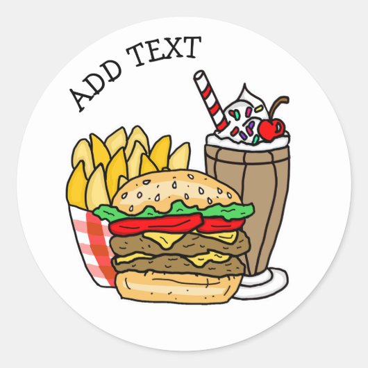Sticker Rond Cheeseburger, Milkshake et Fries Classic Round S (Devant)
