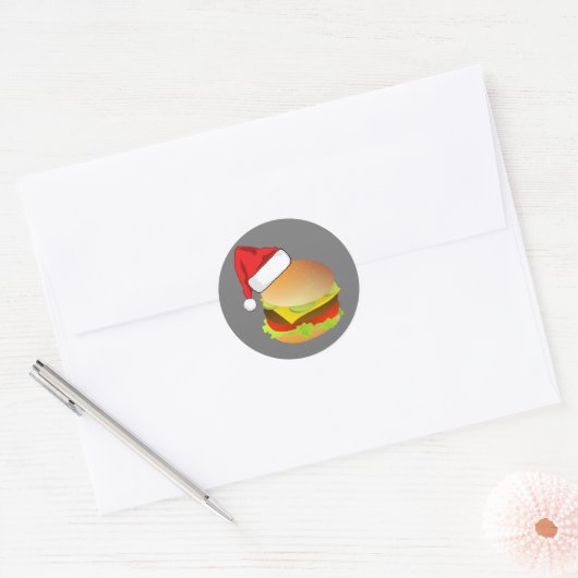 Sticker Rond Cheeseburgers Hamburger Santa Hat Correspondance d (Enveloppe)