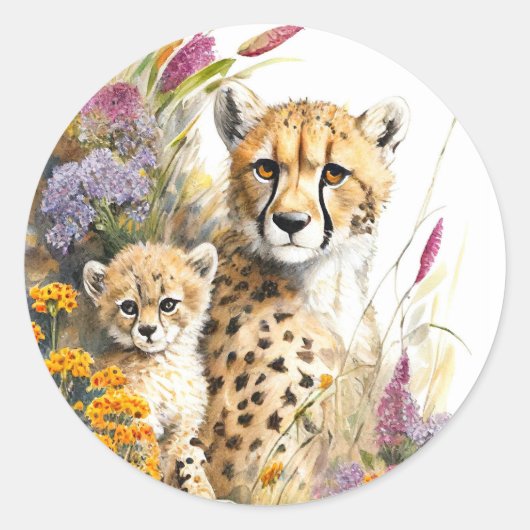 Sticker Rond Cheetah Baby et maman (Devant)