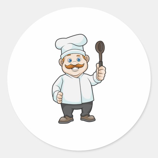 Sticker Rond Chef avec casquette et cuillère à soupe du chef (Devant)