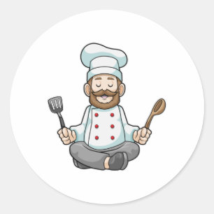 Sticker Rond Chef avec tablier de Cuisine au Yoga