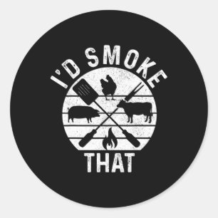 Sticker Rond Chef Boucher Bbq Je Fumerais Ce Porc Boeuf Drôle F