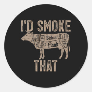 Sticker Rond Chef Boucher Cuisinier BBQ Je Fumerais Cette Vache