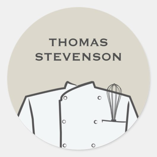 Sticker Rond Chef cuisinier, Uniforme avec Whisk (Devant)