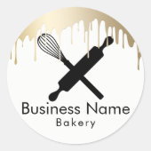 Sticker Rond Chef Cupcake de boulangerie Conduites d'or moderne (Devant)