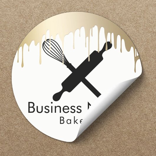 Sticker Rond Chef Cupcake de boulangerie Conduites d'or moderne