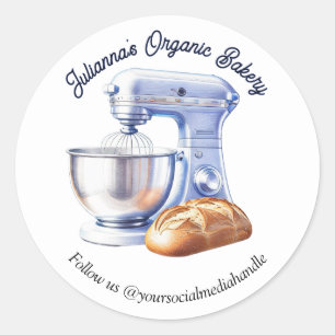 Sticker Rond Chef de pâtisserie Boulangerie Pain Mélangeur Bleu
