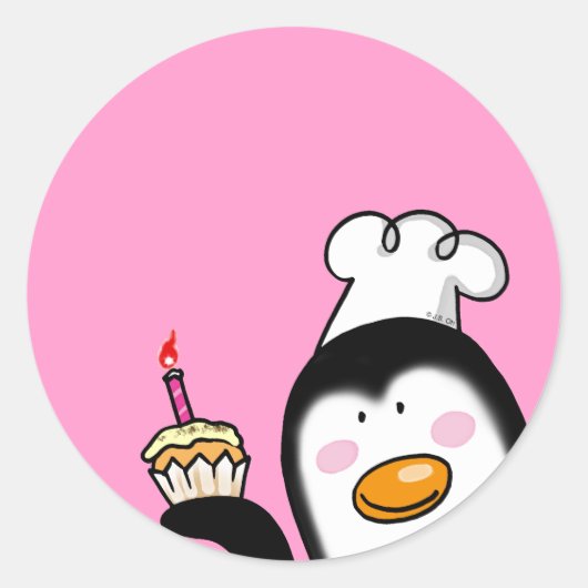 Sticker Rond Chef de pingouin de cupcake d'anniversaire (Devant)