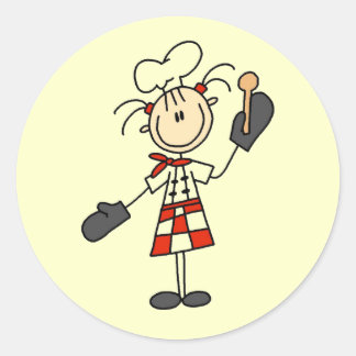 Sticker Rond Chef Féminine avec Mitts et cuillère en bois