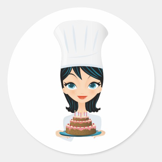 Sticker Rond Chef femme gâteau d'anniversaire (Devant)