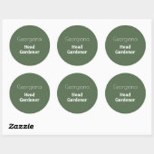 Sticker Rond Chef Gardener Nom personnalisé Funny Gardening (Feuille)