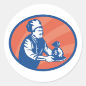 Sticker Rond Chef Holding Money Bag Restaurant Finance (Devant)