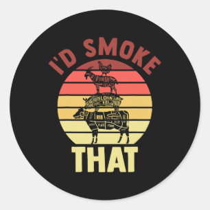 Sticker Rond Chef je fumerais ça Papa grillant maman fête BBQ S