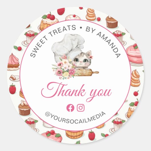 Sticker Rond Chef Kitten Bakery Thank you (Devant)