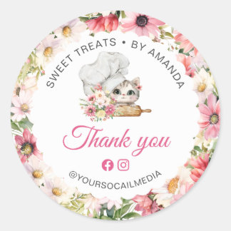 Sticker Rond Chef Kitten Bakery Thank you