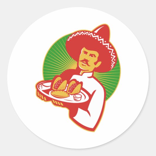 Sticker Rond chef mexicain au service de taco burrito empanada  (Devant)