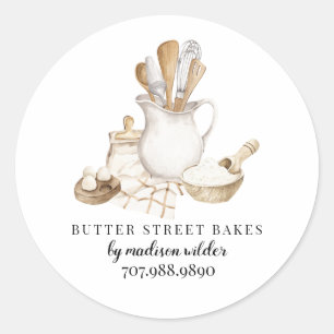 Sticker Rond Chef Pâtissier Boulangerie Aquarelle