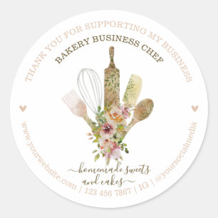 Sticker Rond Chef Pâtissier Restauration Motif Eucalyptus Rusti