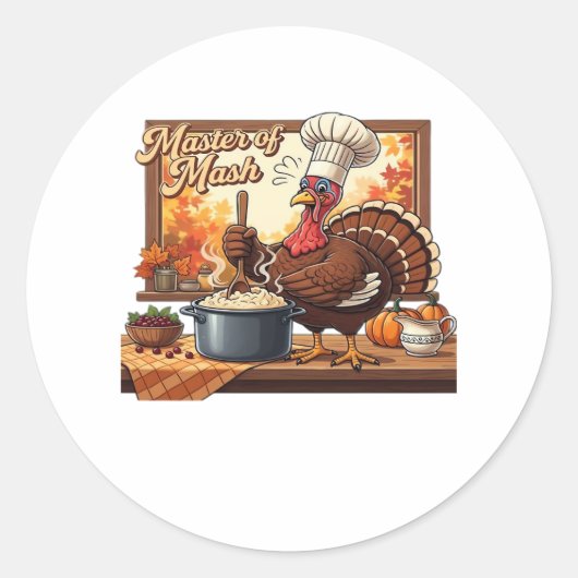 Sticker Rond Chef rétro Turquie Thanksgiving classique T-shirt (Devant)