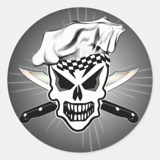 Sticker Rond Chef Skull 2 et Crossed Chef Knives (Devant)
