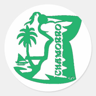 Sticker Rond Chef tenant une pierre latte. Sceau de Guam.