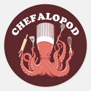Sticker Rond Chefalopod Pun drôle de chef de poulpe